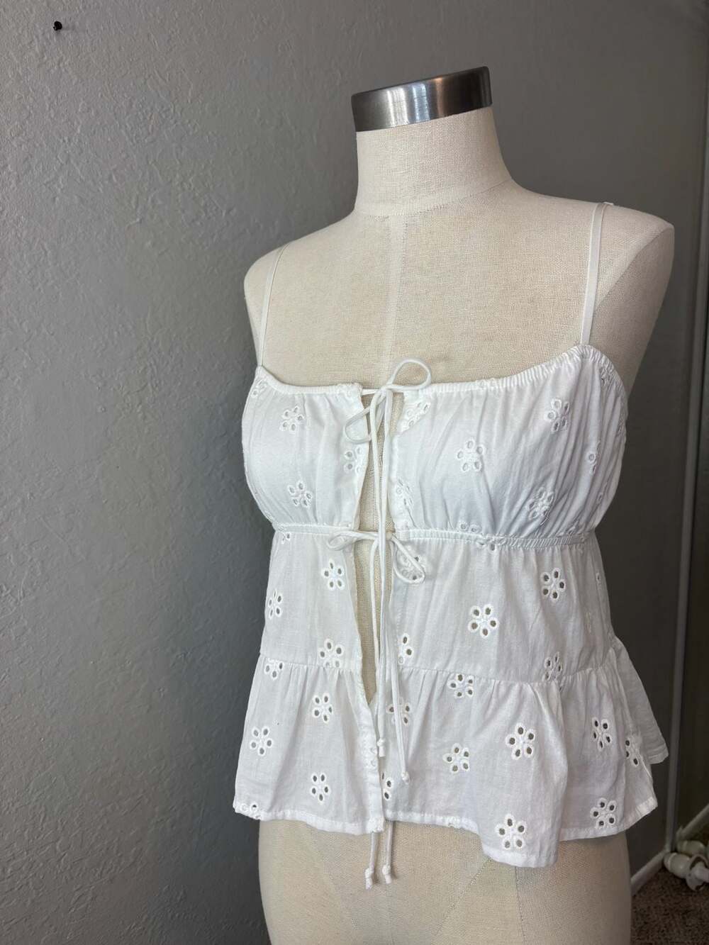 Edikted Chelsea Tie Front Eyelet Tank Top